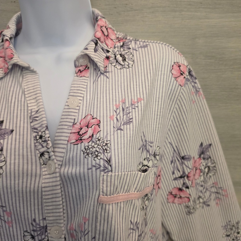 Vintage Laura Ashley 60% Cotton Floral Striped Pajama Sleepwear Set Medium GC - Picture 4 of 14